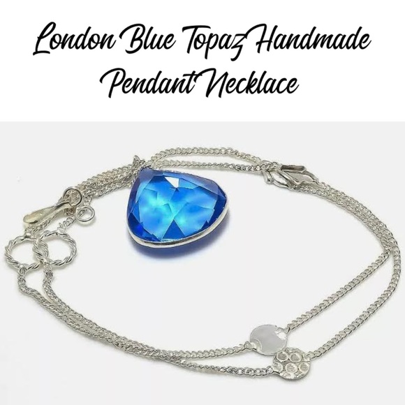 Sparkling London Blue Topaz Fine Pendant Necklace - Picture 3 of 5